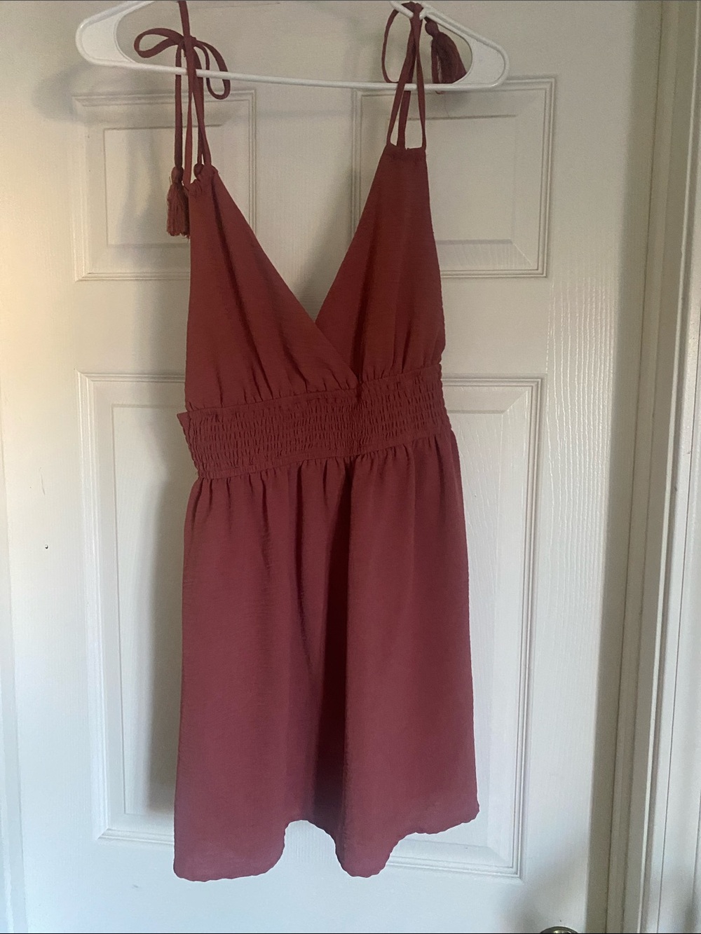 Inspired Hearts Rust Tie-Shoulder Mini Dress